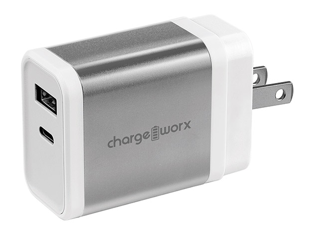 Chargeworx 18W Dual-Port Wall Charger (White/Silver)