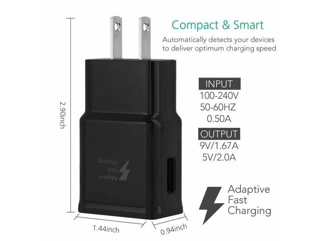 Adaptive Fast (AFC) Wall/Travel For AT&T,T-Mobile,Verizon,Metro,Samsung S7/S7 Edge - Black