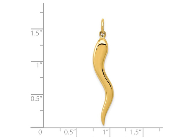 14K Yellow Gold Large Solid Italian Horn Pendant Necklace with Chain
