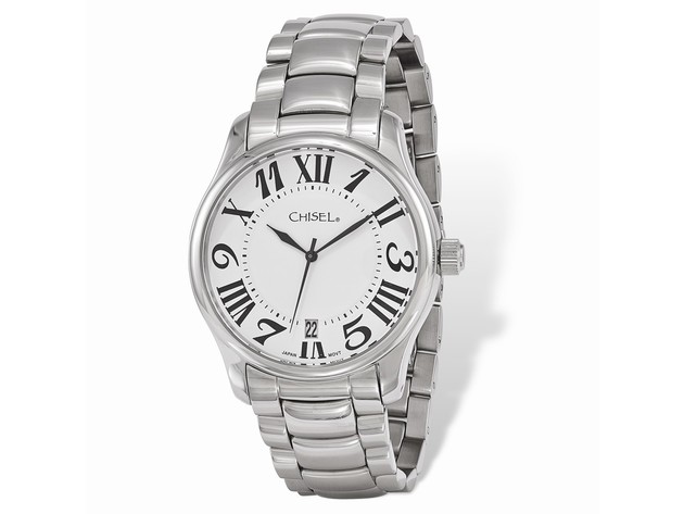 Chisel Mens Stainless Steel White Dial Mixed Numeral Watch