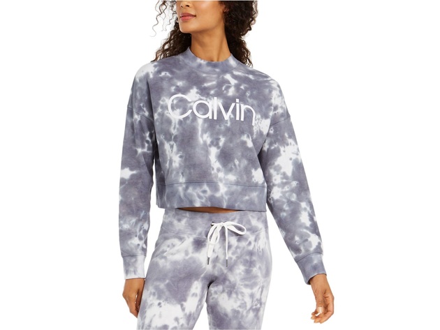 Calvin Klein Women's Sunburst Tie-Dyed Cropped Sweatshirt Grey Size Large
