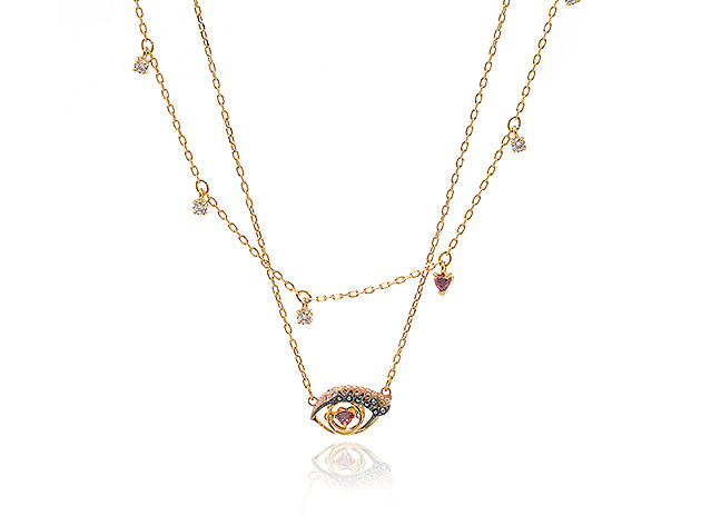 Swarovski New Love Gold Tone Dark Multi-Colored Crystal Necklace (Store-Display Model)