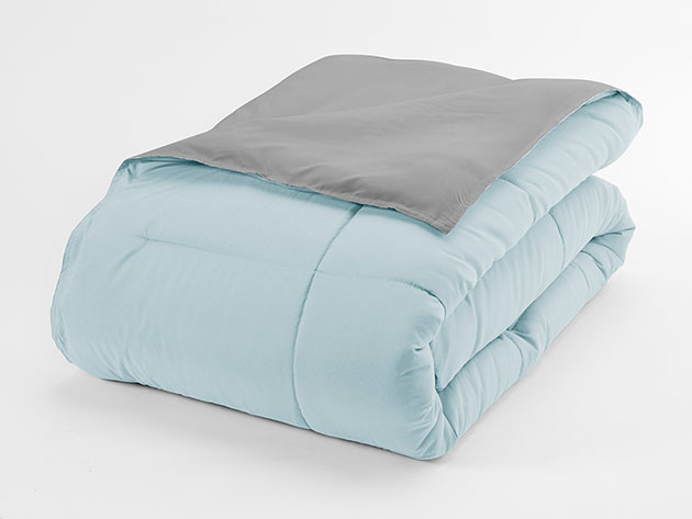 Down Alternative Reversible Comforter Set (Aqua & Light Gray | King)