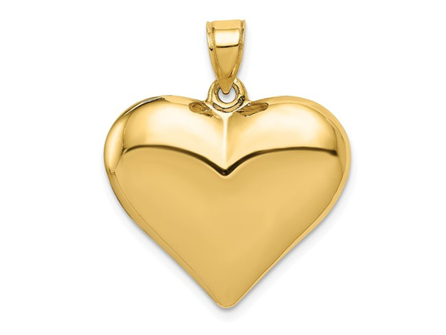 Puffed Heart Pendant Necklace in 14K Yellow Gold with Chain