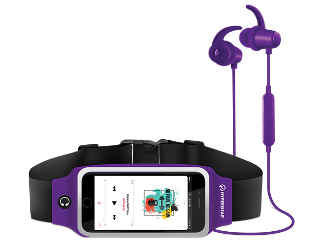 ActiveGear Wireless Earphones + Sports Belt Set (Purple)