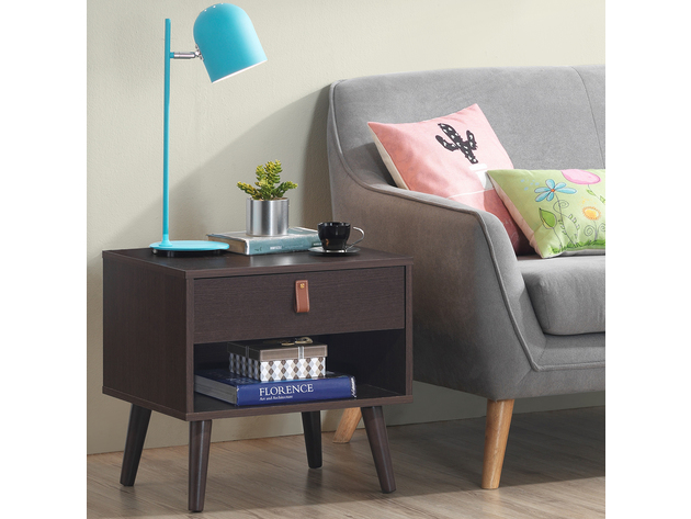 Costway Nightstand Sofa Side End Table Bedside Table Drawer Storage - Espresso