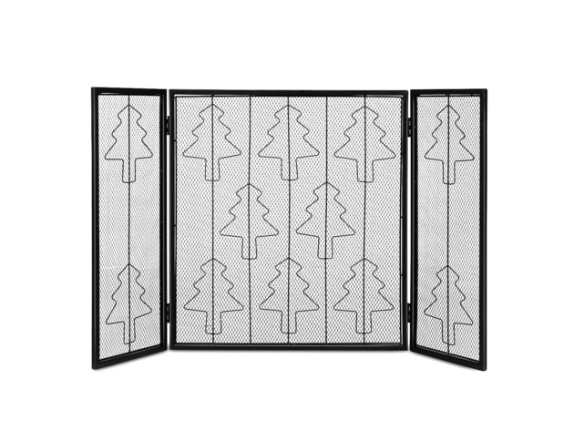 Costway Folding 3 Panel Steel Fireplace Screen Doors Heavy Duty Christmas Tree - Black