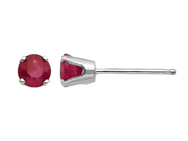 14K White Gold Solitaire Stud 3/4 Carat (ctw) Natural Ruby Earrings (4mm)