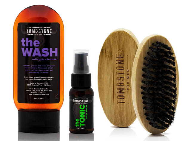 The Wash Vegan Salicylic Cleanser, The Tonic After Shave Set & The Beard Brush