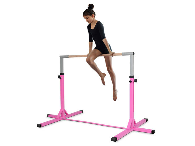 Goplus Adjustable Steel Horizontal Training Bar Gymnastics Junior Home Practice - Pink