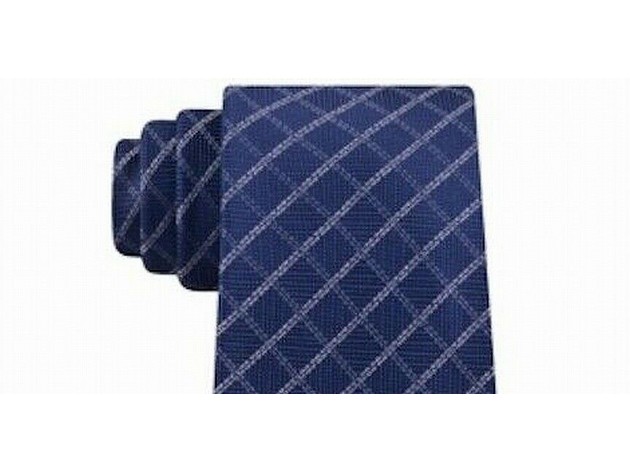 Michael Kors Mens Classic Textured Grid Silk Neck Tie Blue 3 1/8" Blue Size Regular
