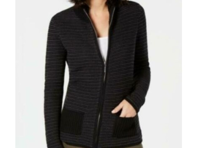 Karen Scott Women's Textured Zip-Front CardiganBlack Size Large