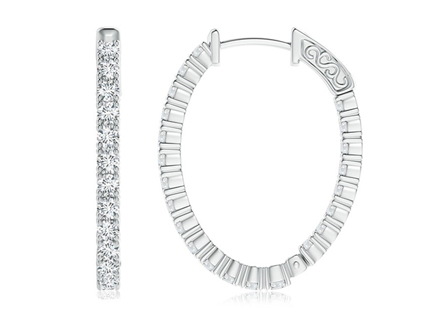 1 Carat CZ TW Gold Plated Inside Out Hoop Earrings (Silver)