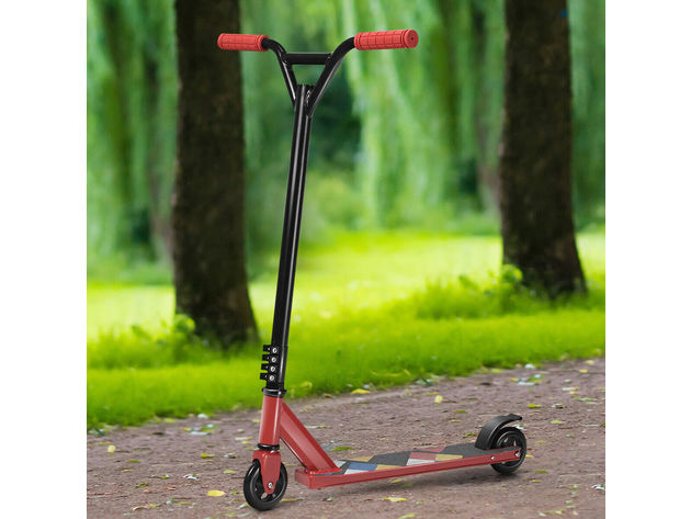 Costway Lightweight Aluminum Freestyle Stunt Kick Scooter 2 Wheels Adults Teenagers Red - Red