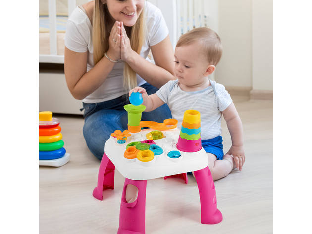 Costway 2 in 1 Learning Table Toddler Activity Center Sit to Stand Play BluePink - Pink (As Picture Shows)