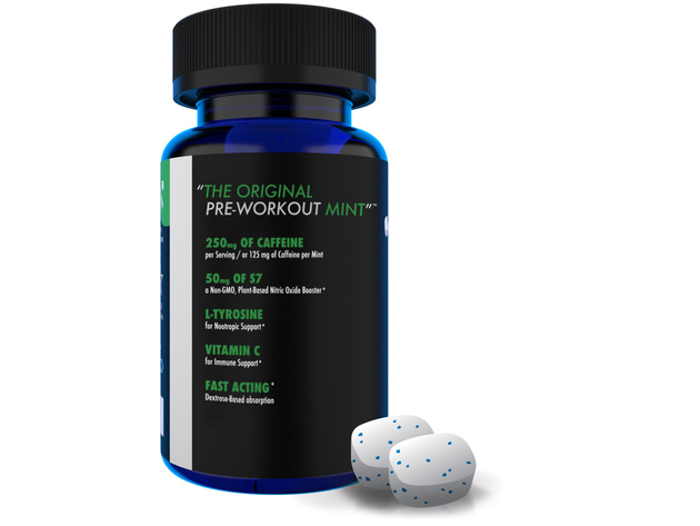 Hyperbite Pre-Workout Fast Absorption , Gluten Free and Vegan - 60 Chewable Mints Dietary Supplement (30-Day Supply), 4.7 oz