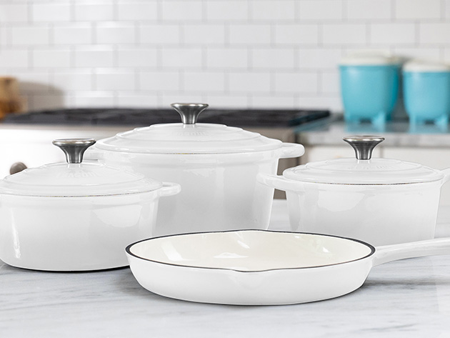 Basque 7-Piece Enameled Cast Iron Cookware Set (Blanc White)