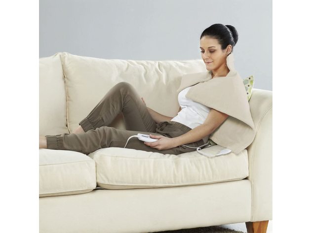 Wellrest | Therapeutic Neck and Back Warmer 4-Heat Settings With Auto Shut Off, Machine Washable, Natural - Natural