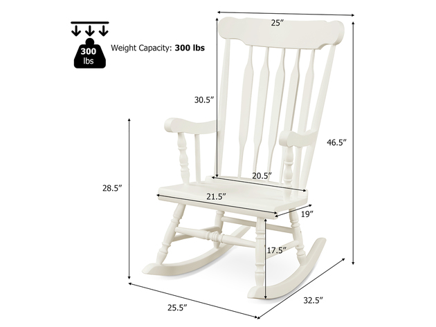 Costway Solid Wood Rocking Chair Porch Rocker Indoor Outdoor Seat Glossy Finish - White