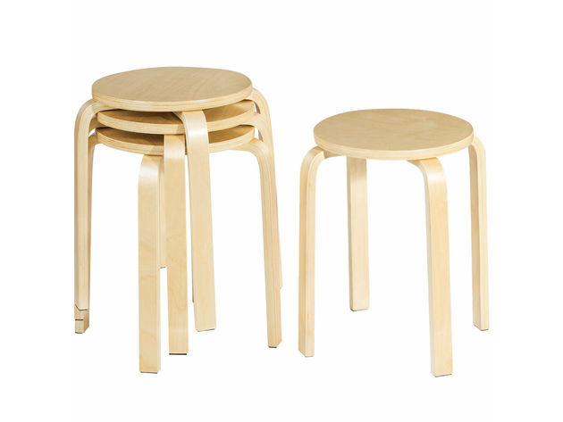 Set of 4 18" Stacking Stool Round Dining Chair Backless Wood Home Decor - Amber