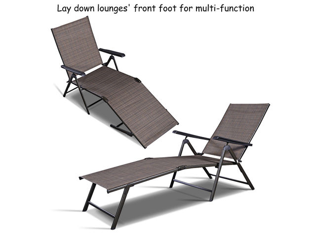 Costway Pool Chaise Lounge Chair Recliner Outdoor Patio Furniture Adjustable Tan