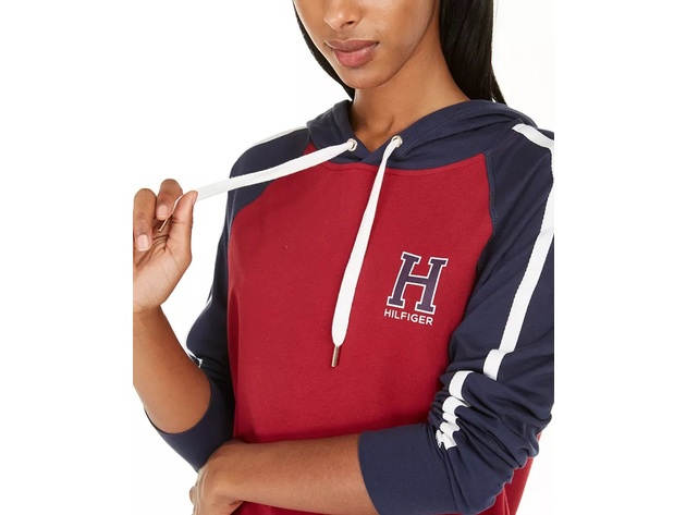 Tommy Hilfiger Women's Sport Colorblocked Logo Hoodie Red Size Extra Large