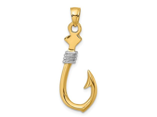14K Yellow Gold Fish Hook With Rope Charm Pendant Necklace with Chain