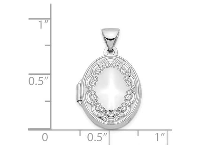 14K White Gold 17mm Oval Locket with Border and Chain