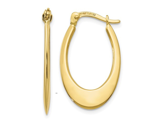 1510K Yellow Gold Polished Oval Hoop Earrings