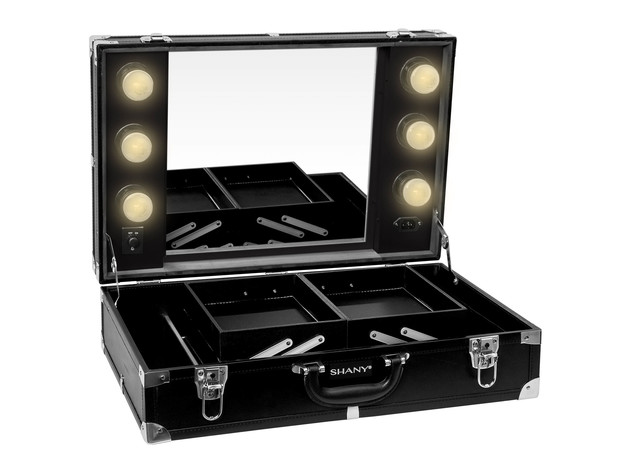 SHANY Studio-To-Go Tabletop Mirror Makeup Station – Makeup Case with Dimmable LED Lights Included and Carrying Handle - BLACK