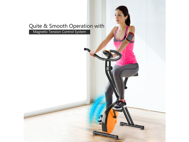 Costway Folding Magnetic Upright Exercise Bike Indoor Cycling Stationary Bike Gym Cardio - Orange + Black