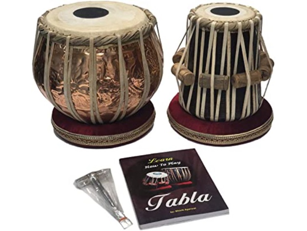 Satnam Golden Finish Bayan Hand Crafted Professional Tabla Drum Set - Copper (Used, Damaged Retail Box)