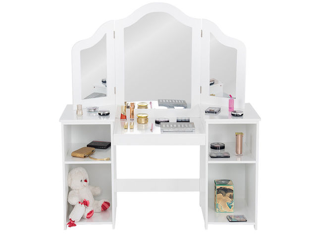 Costway Vanity Table Set Makeup Dressing Kids Girls Study Table Tri Folding Mirror - White