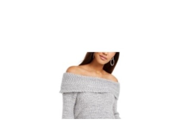 Freshman Juniors' Off-The-Shoulder Fuzzy Sweater Gray Size Large