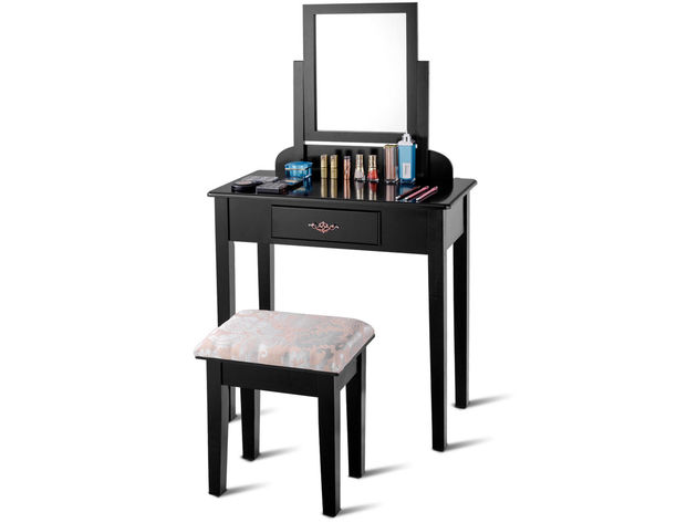 Costway Makeup Desk Vanity Dressing Table Square Stool 1 Large - Black