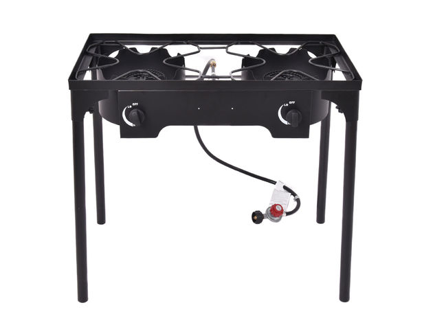 Costway Double Burner Gas Propane Cooker Outdoor Camping Picnic Stove Stand BBQ Grill - Black