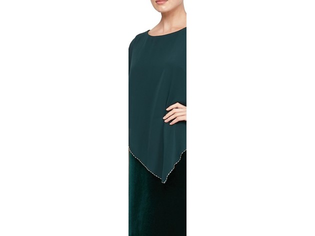 SL Fashions Women's Velvet Asymmetrical Cape Dress Green Size 12