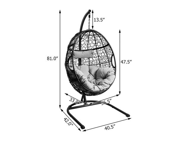 Costway Hammock Chair with Stand Hanging Cushioned Swing Egg Chair - Black