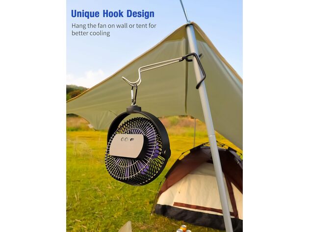 8" 10k mAh Rechargeable Portable Camping Fan with Tripod and Tent Hook