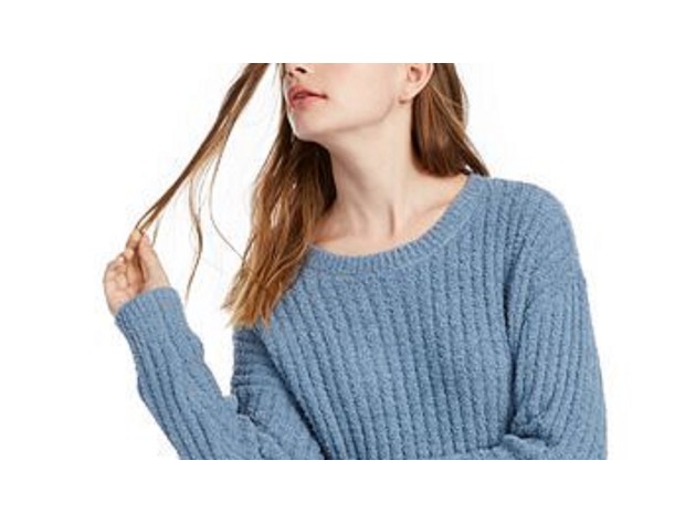 Crave Fame Juniors' Ribbed Cropped Sweater Blue Size Extra Large