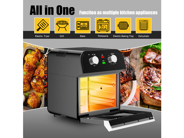 Costway 12.7QT Air Fryer Oven 1600W Rotisserie Dehydrator Convection Oven w/ Accessories Black