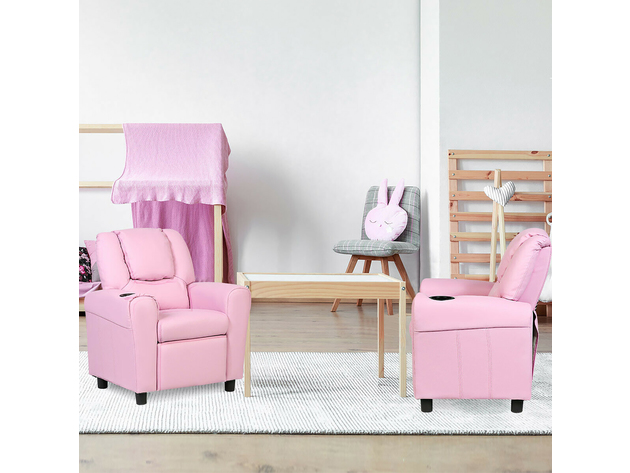 Costway Kids Recliner Armchair Children's Furniture Sofa Seat Couch Chair w/Cup Holder Pink