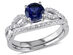 Created Blue Sapphire 1.0 Carat (ctw) Engagement Ring and Bridal Wedding Set with Diamond, 10K White Gold - 10