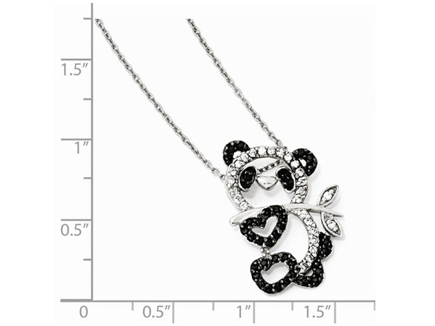 Synthetic Cubic Zirconia (CZ) (CZ) Panda Pendant Necklace in Sterling Silver with Chain