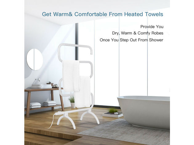 Costway 100W Electric Towel Warmer Drying Rack Freestanding and Wall Mounted White - White
