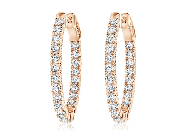 1 Carat CZ TW Gold Plated Inside Out Hoop Earrings (Rose Gold)