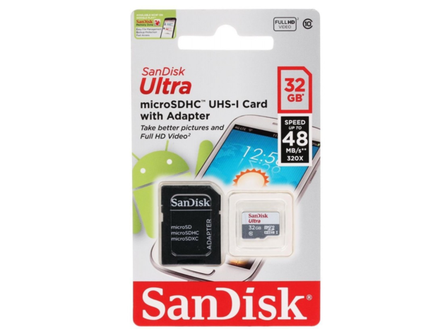 SanDisk 32GB microSDHC, Class 10 Memory Card with SD Adapter, Retail Packing