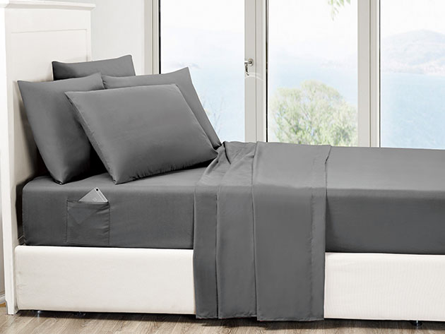 6-Piece Gray Ultra-Soft Bed Sheet Set With Side Pockets (King)