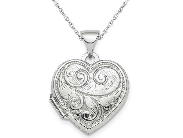 Heart Patterned Locket Pendant Necklace in Sterling Silver for $69