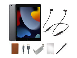 Apple iPad (2021) 9th Gen 64GB Wi-Fi Space Gray + Beats Flex Wireless Headphones Refurbished Bundle